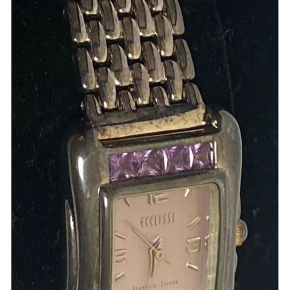 Ecclissi Womens Sterling Silver‎ Wristwatch Amethyst Crystals 32140 SR626SW - Picture 3 of 11